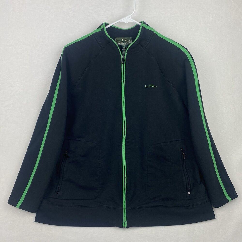 Lauren Ralph Lauren Jacket Womens Size 1X Black Green Logo Full Zip Pockets